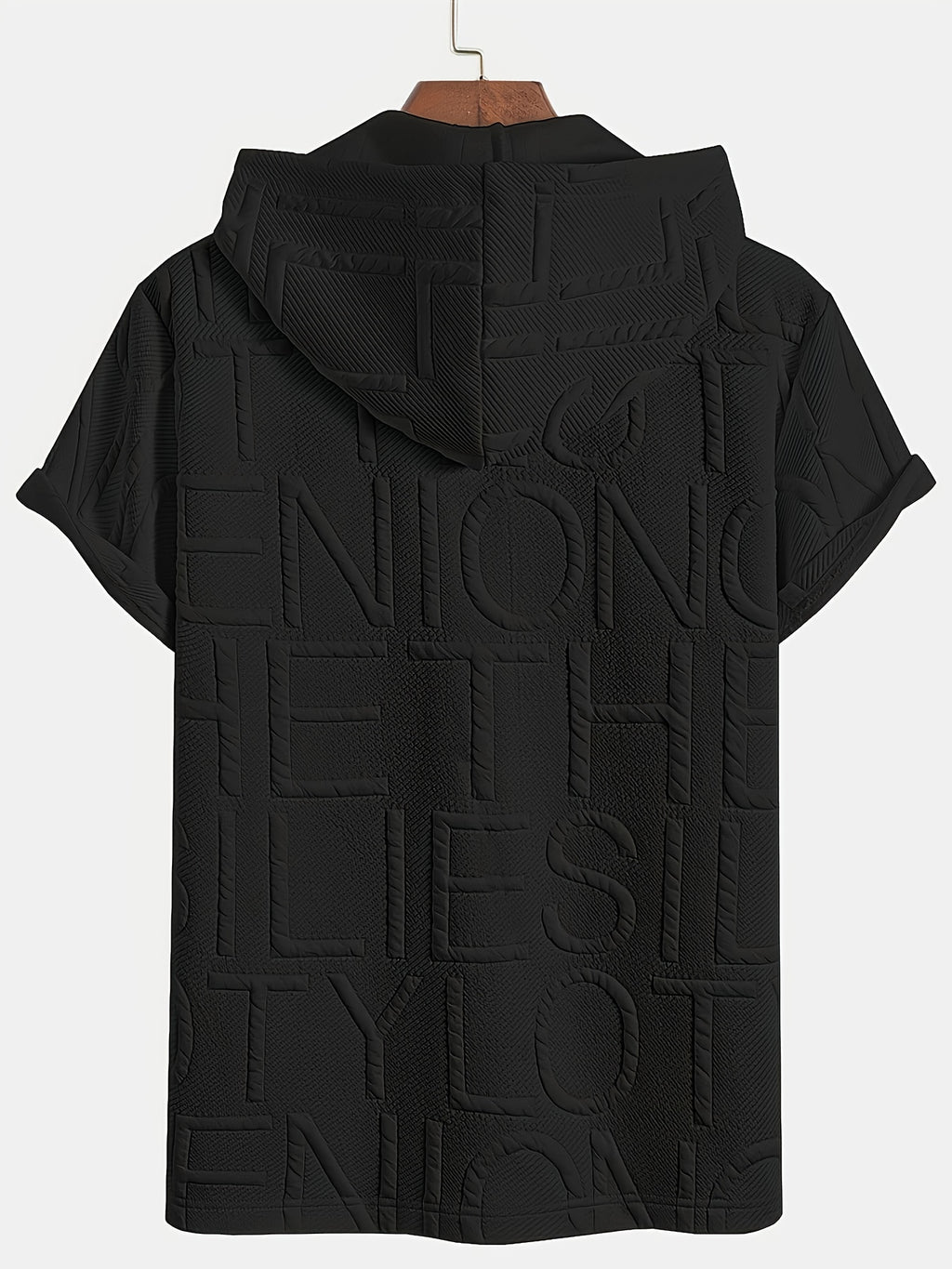Men'S Short-Sleeved, Letter Print Hooded T-Shirt, Comfortable And Breathable with Zipper Short Sleeves, with Kangaroo Pocket Suitable for Outdoor Adventures, The Best Gift for Family - Black