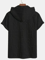 Men'S Short-Sleeved, Letter Print Hooded T-Shirt, Comfortable And Breathable with Zipper Short Sleeves, with Kangaroo Pocket Suitable for Outdoor Adventures, The Best Gift for Family - Black