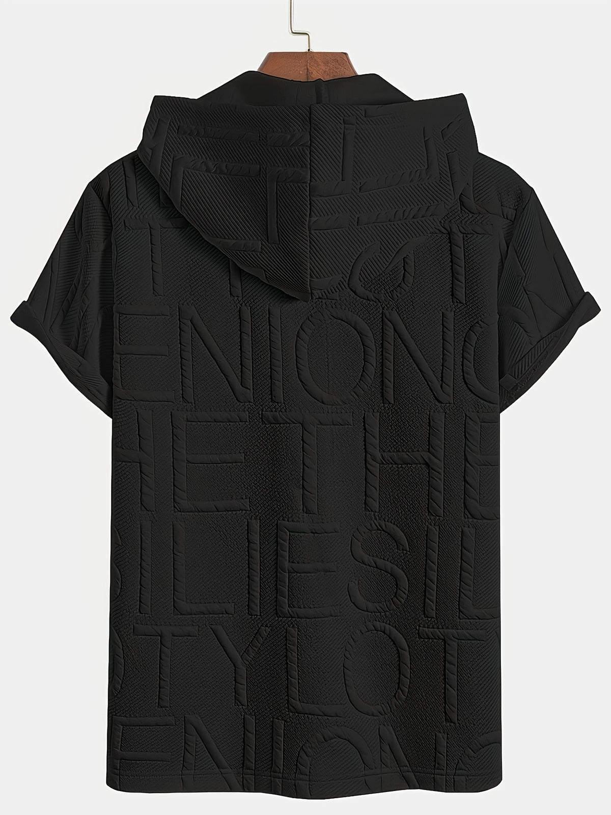 Men'S Short-Sleeved, Letter Print Hooded T-Shirt, Comfortable And Breathable with Zipper Short Sleeves, with Kangaroo Pocket Suitable for Outdoor Adventures, The Best Gift for Family - Black