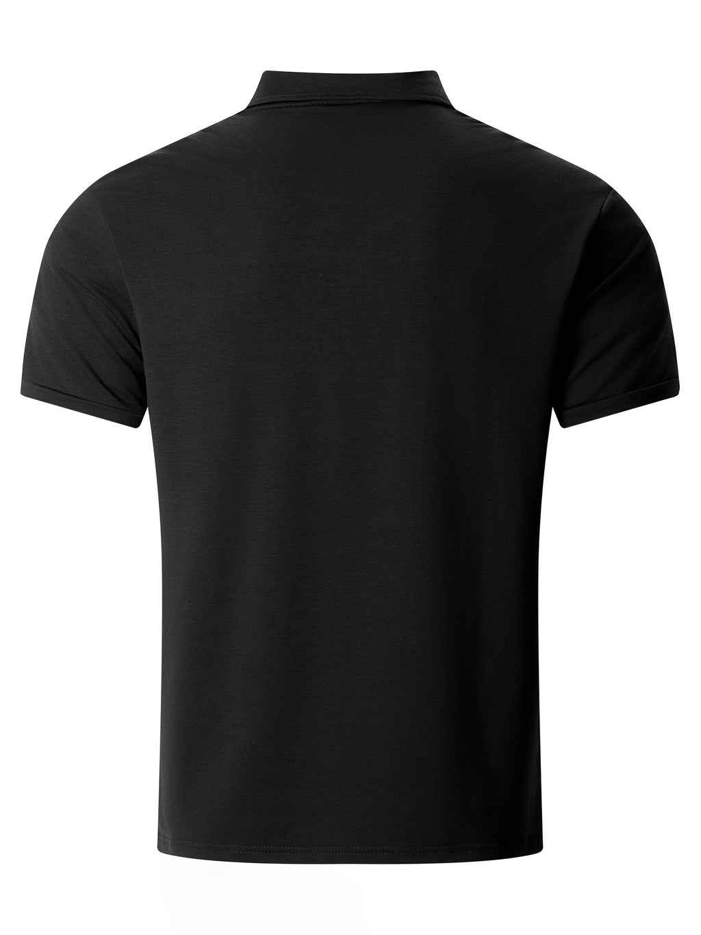 Men'S Short-Sleeved Polo Shirt with Lapel, Front Button Placket, Two Pockets And Solid Color - Black