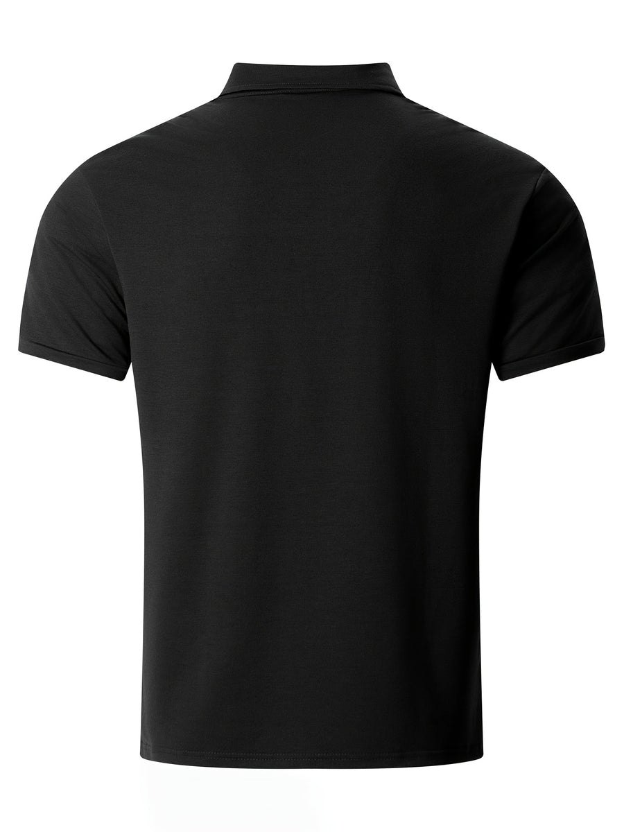 Men'S Short-Sleeved Polo Shirt with Lapel, Front Button Placket, Two Pockets And Solid Color - Black