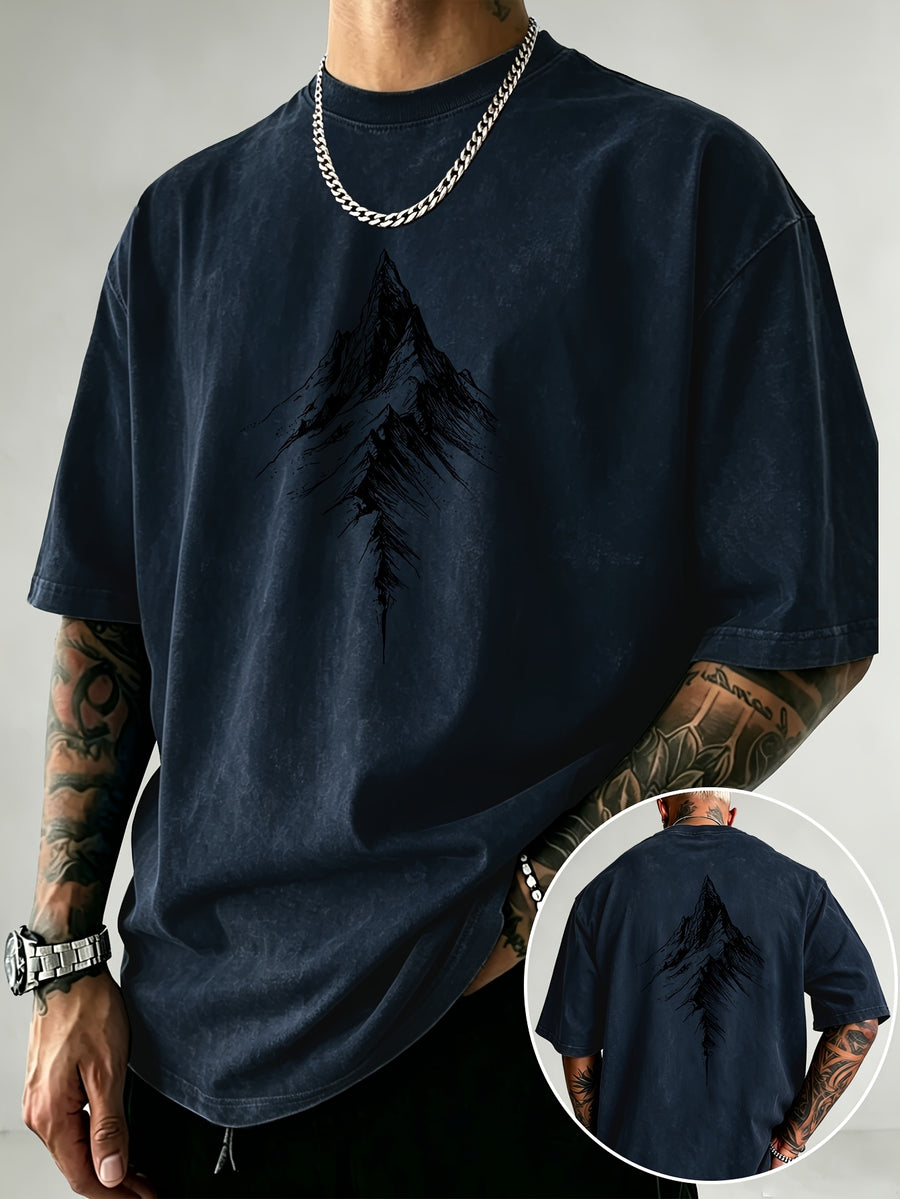 Men'S Heavyweight Distressed T-Shirt Washed Acid Wash Graphic Tee Vintage Aesthetic Streetwear Pure Breathable Comfort High Street Style Minimalist Casual Gym Workout Short Sleeve Essential Undershirt 2026 Summer New - Navy Color