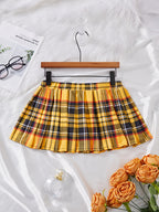 Women'S Color Block Plaid Mini Skirt - Yellow