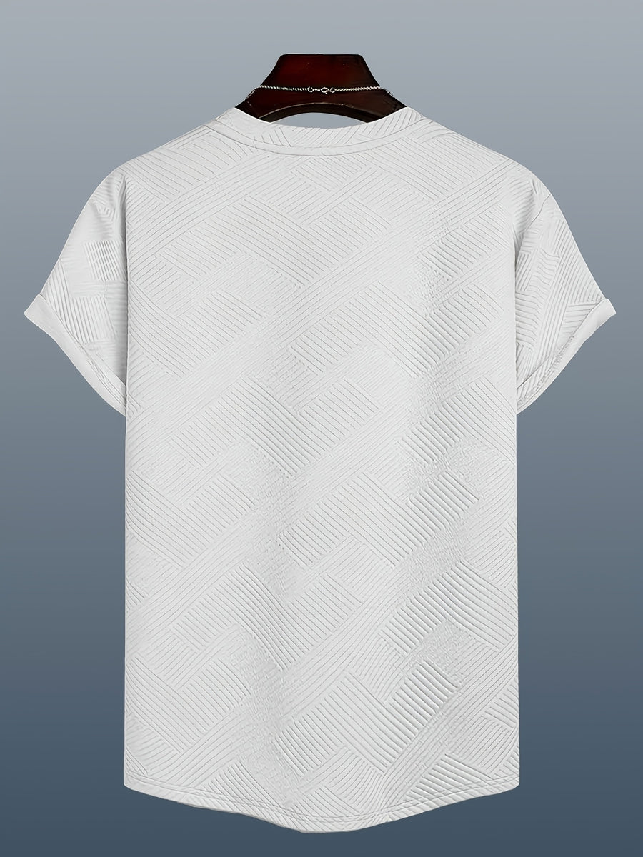 [Villa Le Water OBM] 3pcs Set Men'S Summer Fashion Round Neck T-Shirt, 3D Geometric Pattern Men'S Top, Comfortable And Versatile Short Sleeve, Suitable for Outdoor Street, Daily Casual, Outdoor Sports - White+Apricot+Gray Coffee