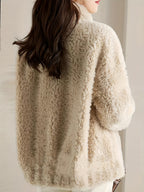 Solid Color Zipper Plush Jacket - Khaki
