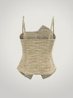 Stretch Jacquard Classic Elegant Style, Asymmetrical Button Placket Design, Fashionable and Versatile Casual Cinched Waist Camisole Tank Top - ginger-colored