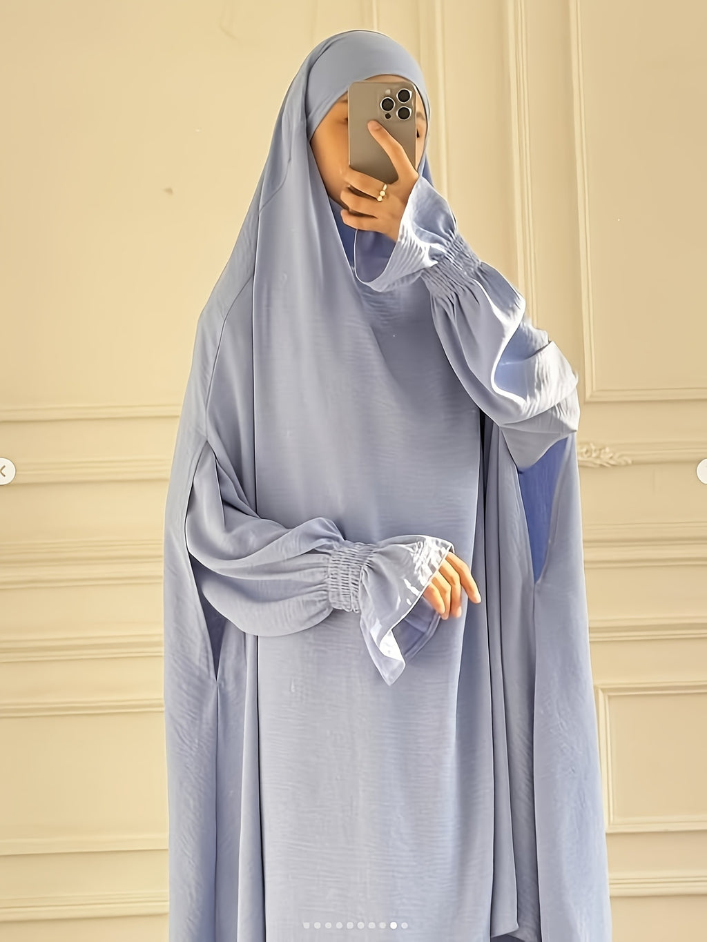 Abaya Middle Eastern Islamic Clothing Loose Comfortable Robe Headscarf with Long Sleeve Dress Two-Piece Set P403 - Sky Blue