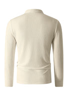 Men'S Print Autumn Striped Casual Sports Outdoor Comfortable Long-Sleeve Polo Shirt - Apricot