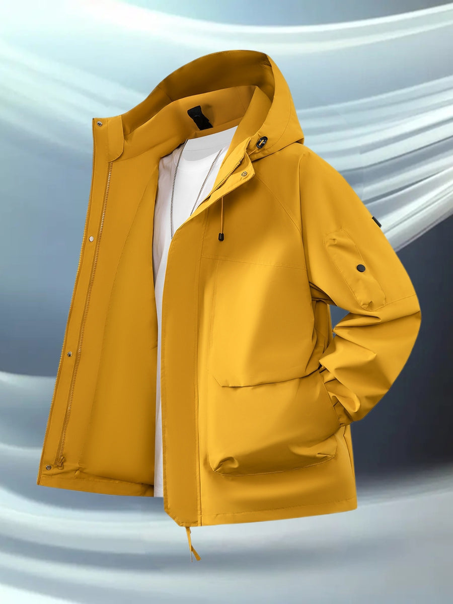 Pearson OBM Men's Hooded Zip-Up Loose Fit Long Sleeve Jacket with Pockets - New Men's Padded Coat Spring/Autumn Men's Jacket, Suitable for Hiking, Running, Casual Wear, Ideal Gift for Son, Husband, or Male Friend - Mustard Yellow
