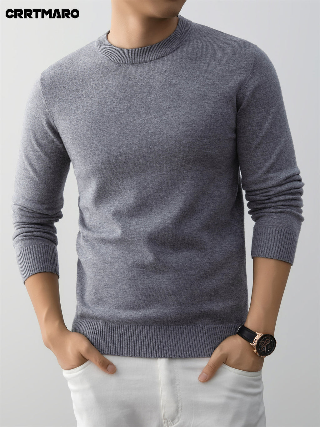Men's Crew Neck Pullover Sweater, Warm Casual Layering Top for Fall and Winter - Grey