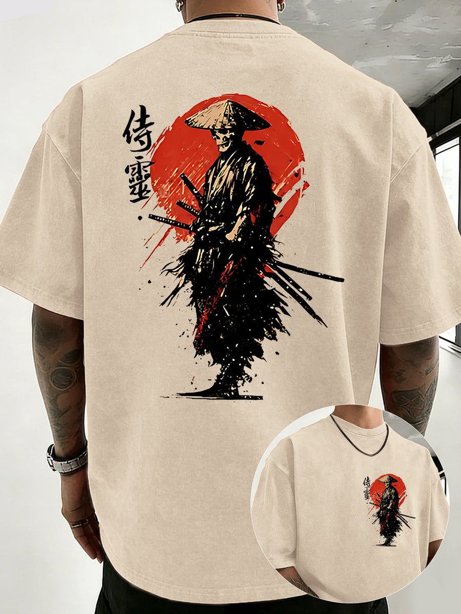 Drop-shoulder Vintage Washed T-shirt, Exclusively for the Fashion-forward Crowd. A Loose-fitting, Comfortable, High-quality Pure Cotton Short-sleeve Top, an Essential Piece for Streetwear Trends - Apricot
