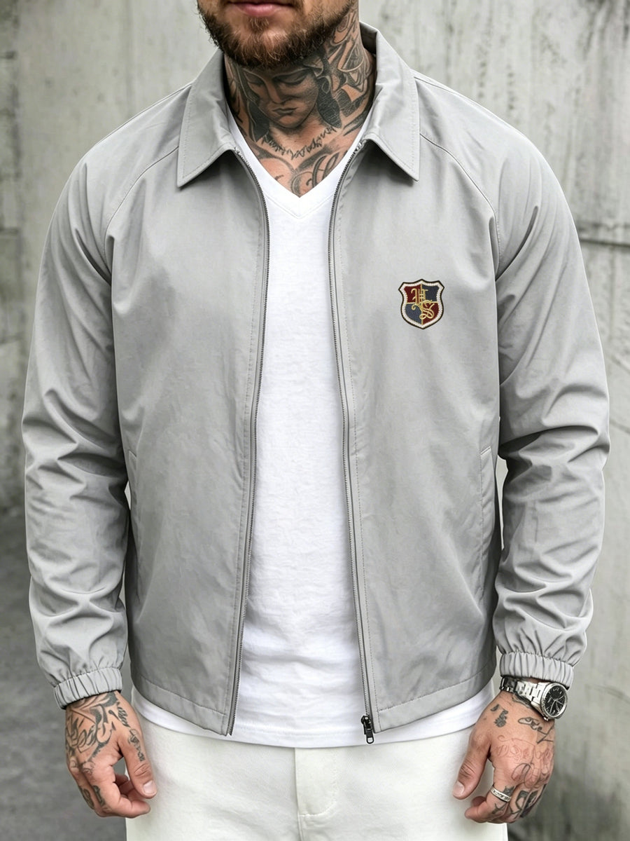 [Villa Le Water OBM] Autumn Men'S Badge Embroidered Shield Blazer, Suitable for Work, Outdoor Wear - Light Grey