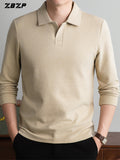 ZBZP New Spring, Autumn, Winter F-Collar Fashion Long-Sleeve Pullover T-Shirt for Young Men, Loose Fit Casual Long-Sleeve Top, Men's Clothing XFN - Khaki
