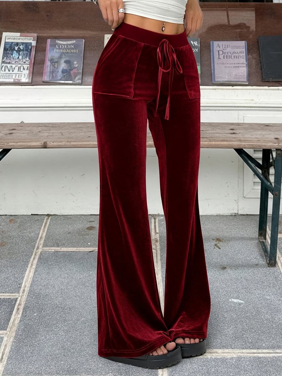 Spring/Summer Directional Women'S Solid Color Flared Pants - Deep Red