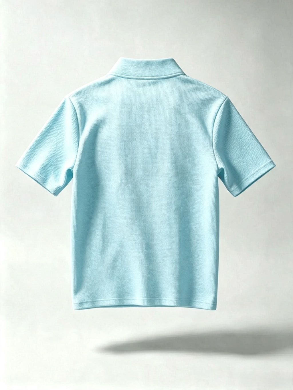 Men's Waffle Texture Half-Zip Stand Collar Top, Chinese Style Hanzi Print Loose Short-Sleeve Casual Vacation Polo Shirt - Sky Blue