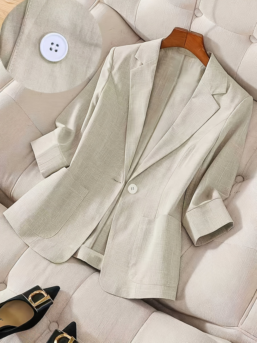 2026 New Premium Solid Color Single-Button Suit Jacket, Elegant 3/4 Sleeve, Comfortable And Breathable Casual Outerwear, Elegant Style Suitable for Daily Spring Summer Autumn, All-Match Temperament Suit - Granny Gray