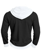 Men'S Casual Sweater Long-Sleeve Outdoor Stitching Hooded Contrast Color Half-Open Placket Design Fashionable Spring And Autumn Henry Hoodie - Black