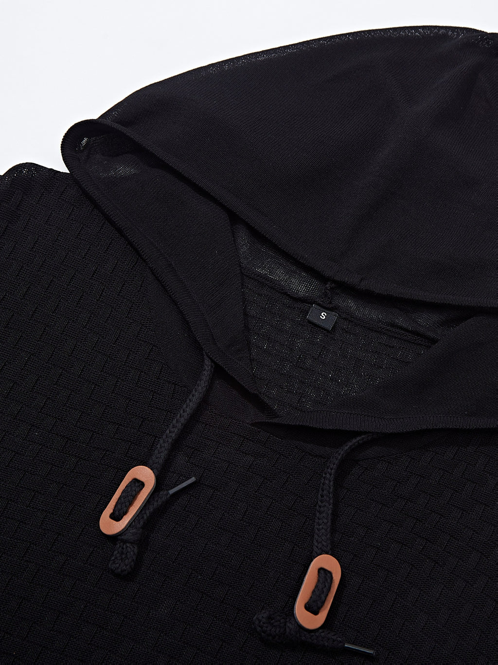 Men's Waffle Knit Hooded Short Sleeve T-Shirt - Adjustable Hood with Waffle Texture, Breathable Casual Top, Machine Washable Suitable for - Wear, Versatile for Gym, Outdoor & Everyday Use, Fit Short Sleeve Shirt - Black