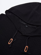 Men's Waffle Knit Hooded Short Sleeve T-Shirt - Adjustable Hood with Waffle Texture, Breathable Casual Top, Machine Washable Suitable for - Wear, Versatile for Gym, Outdoor & Everyday Use, Fit Short Sleeve Shirt - Black