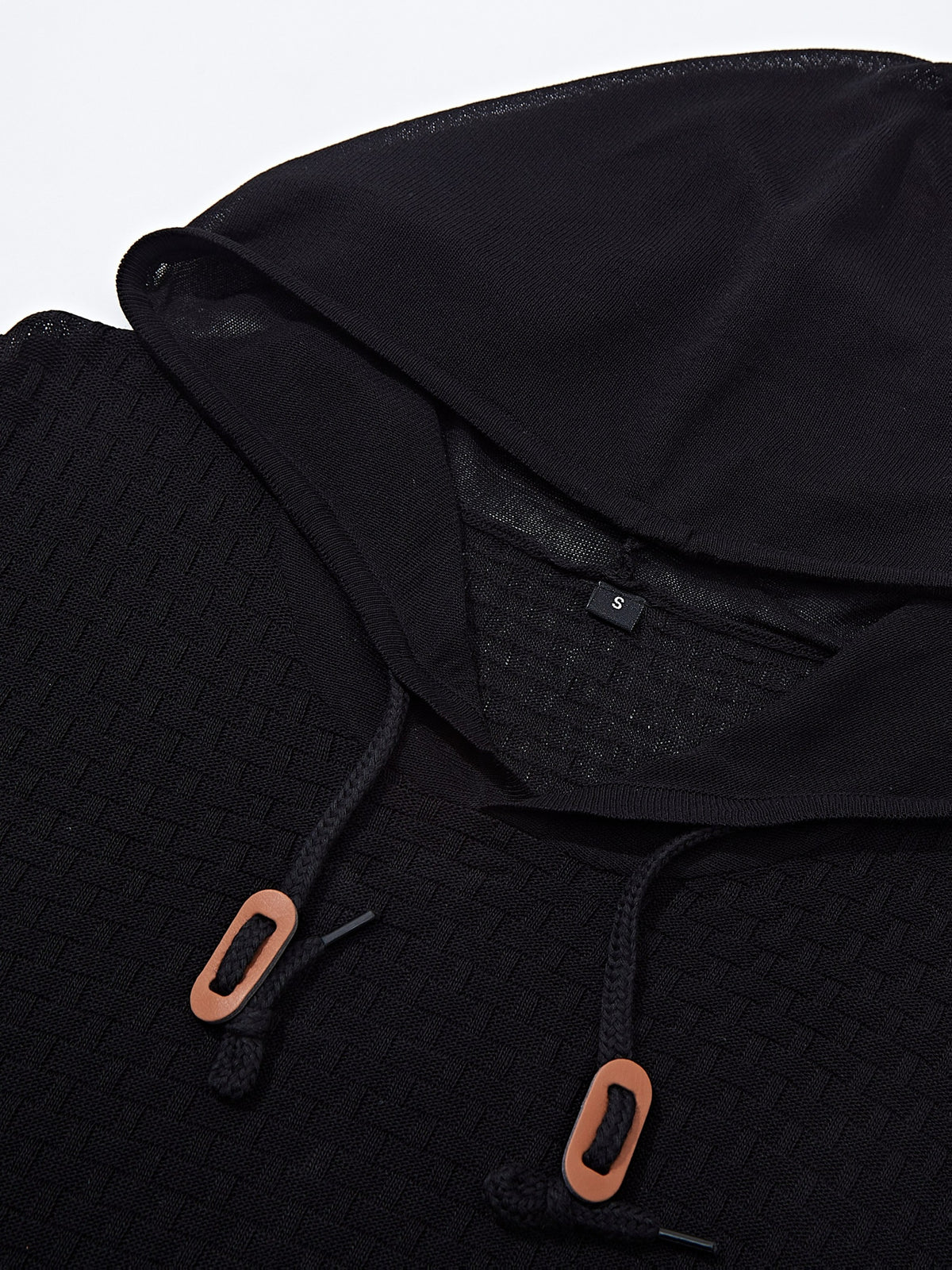 Men's Waffle Knit Hooded Short Sleeve T-Shirt - Adjustable Hood with Waffle Texture, Breathable Casual Top, Machine Washable Suitable for - Wear, Versatile for Gym, Outdoor & Everyday Use, Fit Short Sleeve Shirt - Black