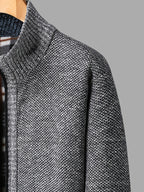 Easy And Casual Men'S Thick Knitted Cardigan, Autumn And Winter Stand Collar Zipper Top Classic Basic Style with Practical Double-Sided Pockets, Basic Style for Daily Wear of Young And Middle-Aged People - Light Grey