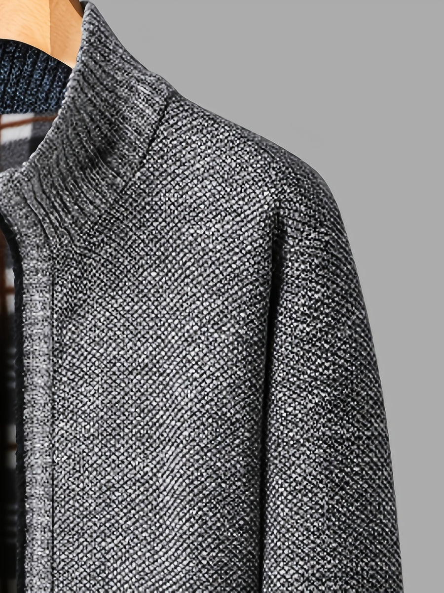 Easy And Casual Men'S Thick Knitted Cardigan, Autumn And Winter Stand Collar Zipper Top Classic Basic Style with Practical Double-Sided Pockets, Basic Style for Daily Wear of Young And Middle-Aged People - Light Grey