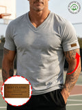100% Cotton Men's Pure Cotton Casual V-Neck Solid Color Short Sleeve Shirt, Zhangzi Design Basic Classic Style, Breathable and Smooth, Versatile Top for Business Layering, Outings, Shopping, or Sports - Light Grey