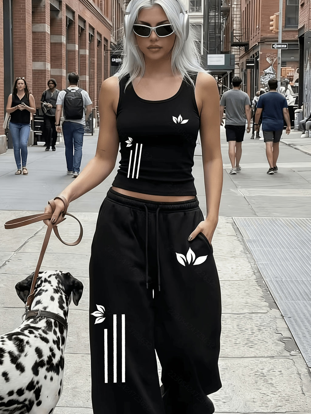 Western Street Style Black Sleeveless Vest Wide-Leg Pants Two-Piece Set Women'S Summer Casual Athletic Outfit Loose High-Waist Long Pants Set - Black