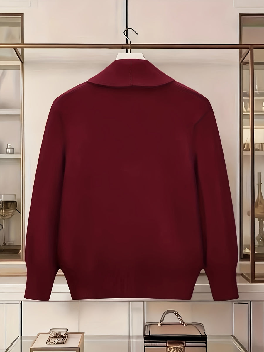 Women's Turn- Collar Cardigan Coat - Deep Red