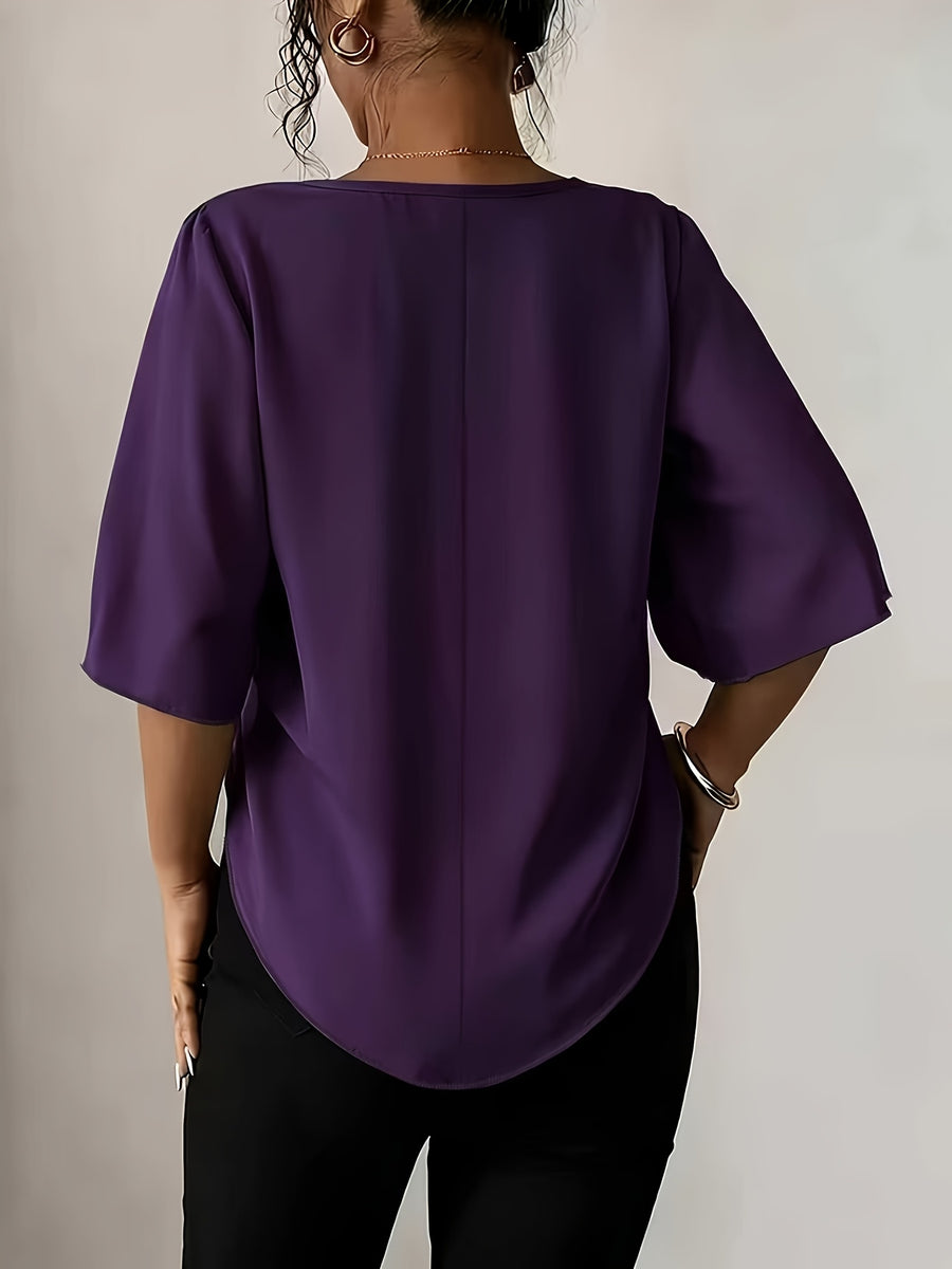 Women's Versatile Solid Color Shirt for Daily Commuting - Purple