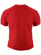 Breathable and Comfortable Men's Casual Short-sleeve Henley Waffle Knit Shirt with a Stand-up Collar - Red
