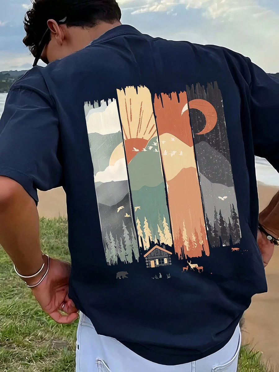 Men'S Single Pc Print Round Neck Short Sleeve T-Shirt, Easy Fashion Loose Comfortable Cool for Outings, Outdoor Sports, Commuting 2KT01 - Deep Blue