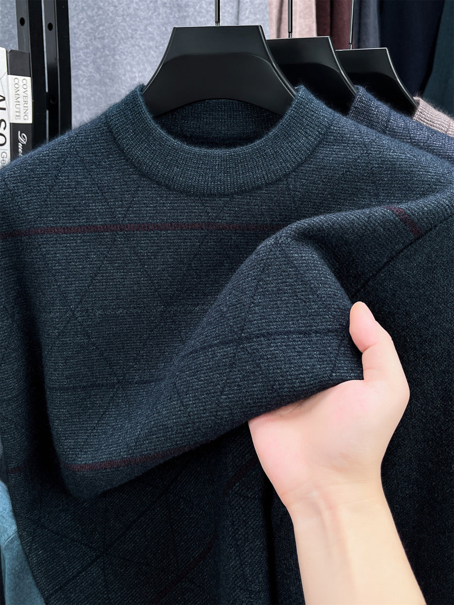 Autumn Winter Knit 3D Solid Round Neck Sweater, Basic Knit Pullover Top, Men'S Fashion Long Sleeve Sweater, Size All - Green
