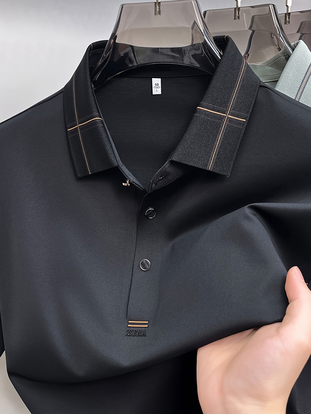 Men's Summer Polo Shirt with Plaid Contrast Collar, Seamless Construction for a Restrictive-Free Feel, a Comfortable Choice for Summer Commuting, Outdoor Activities, and Business Meetings - SINBOS - Black
