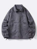 Men's Solid Color Stand Collar Zipper Jacket, New Spring/Autumn Simple Casual Workwear Outerwear, Loose-Fitting Versatile Fashion Top with Inner Pockets, Elastic Cuffs and Hem, Men's Daily Commuter Jacket - Dark Gray