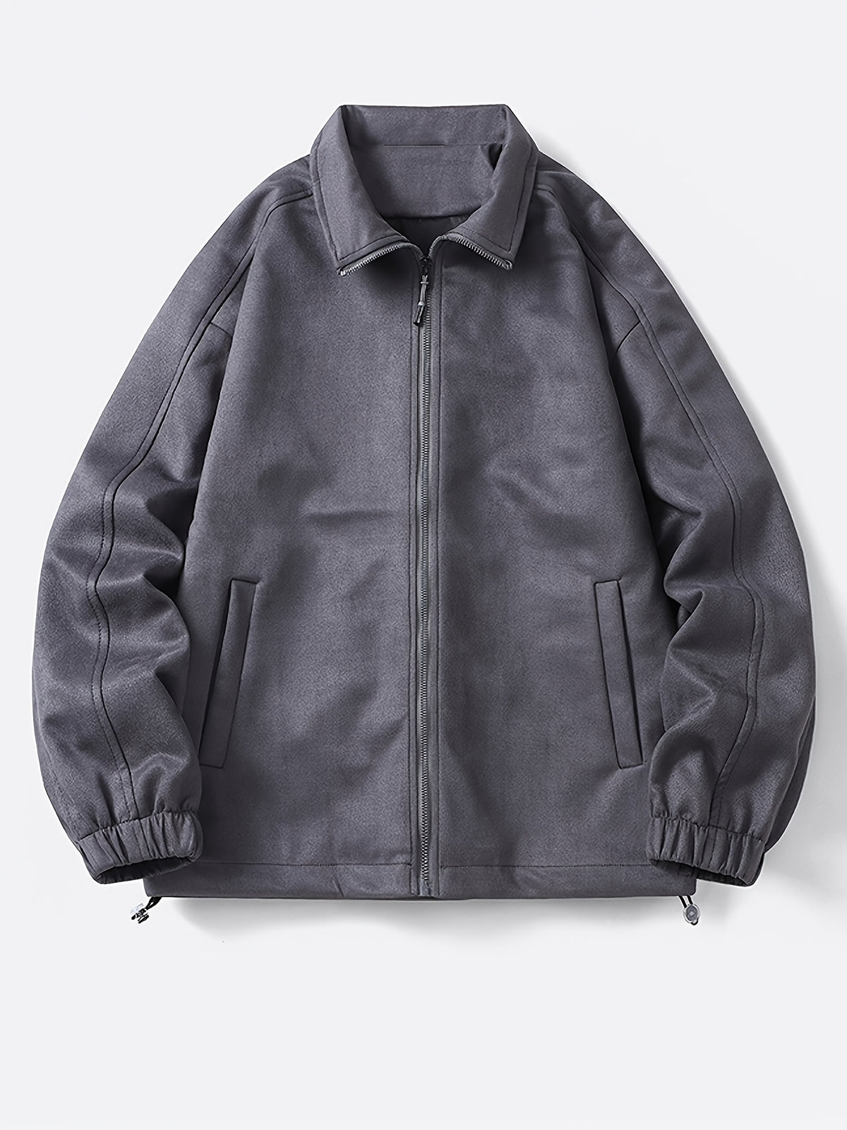 Men's Solid Color Stand Collar Zipper Jacket, New Spring/Autumn Simple Casual Workwear Outerwear, Loose-Fitting Versatile Fashion Top with Inner Pockets, Elastic Cuffs and Hem, Men's Daily Commuter Jacket - Dark Gray