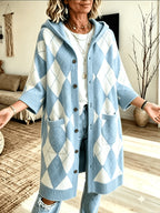 Plus Size - Women'S Elegant Casual Cute Lapel Spring Autumn Winter Soft Warm Gentle Sweater Long Sleeve Jacket Knitwear Jacket Comfortable Soft Warm Beautiful Knitwear - Sky Blue