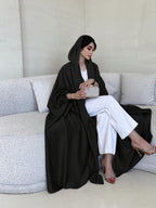 Fashionable Muslim Women's Wear: Simple, Elegant, and Stylish Soft-Light Forged Loose Batwing Sleeve Abaya Gown - Black