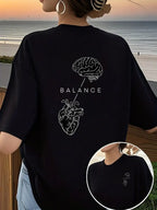 Short-Sleeve T-Shirt - Balance, Brain & Heart - Women's Spring/Summer Trendy Printed T-Shirt, Your Best Choice! - Black