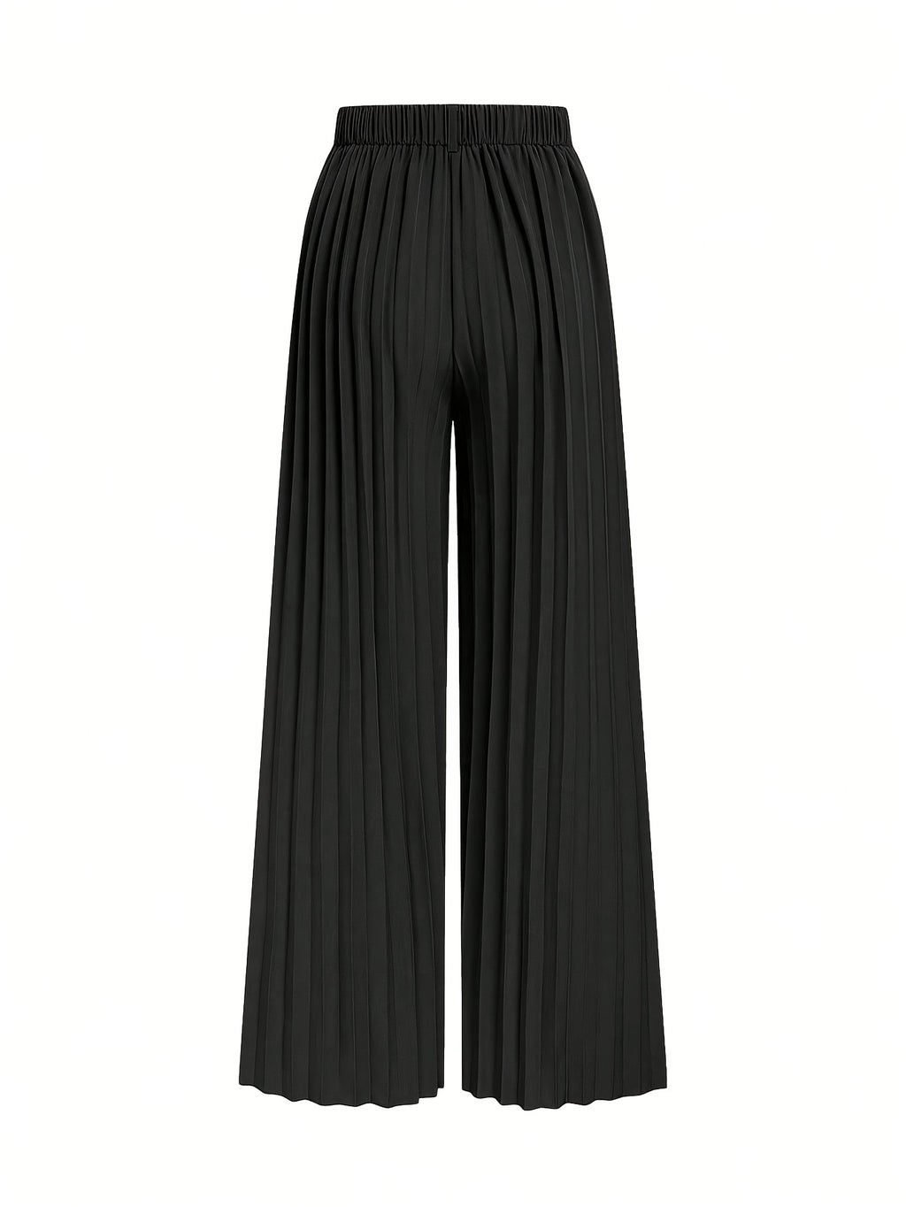 ASD1 Women's New Elegant Solid Color Stretch Waist Pleated Wide-Leg Pants, Designed Specifically for Commuting, Belt Not Included - Black