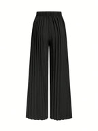 ASD1 Women's New Elegant Solid Color Stretch Waist Pleated Wide-Leg Pants, Designed Specifically for Commuting, Belt Not Included - Black