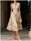 Elegant Exquisite Fashionable Women'S Dress Bridesmaid Dress, Sexy V-Neck Waist Shirred Waist Cinching Design, Draping Chiffon Pleated A-Line Hem, Back Invisible Zipper Design, Suitable for Daily Commute Dating Wedding Vacation Wear - Multicolor
