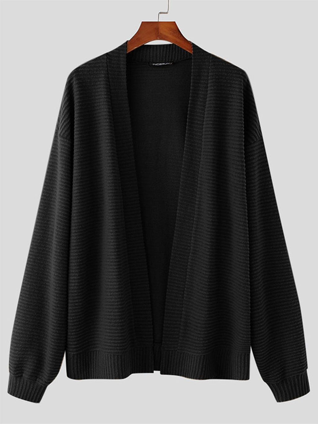 Men'S Loose-Fitting Cardigan in a Solid Color, Featuring an Open Front, Long Sleeves, And a Lightweight Sweater Design - Black