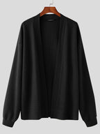 Men'S Loose-Fitting Cardigan in a Solid Color, Featuring an Open Front, Long Sleeves, And a Lightweight Sweater Design - Black