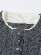 Men's 2-in-1 Look Henley Neck Cable Knit Sweater, Suitable for Commuting and Daily Wear, Ideal for Wearing Alone in Spring and Autumn, or as a Layering Piece in Winter. -SINBOS - Dark Gray
