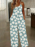 Women's European and American Style Daisy Print Spaghetti Strap High-Waist Wide-Leg Holiday Style Jumpsuit - Mixed colors