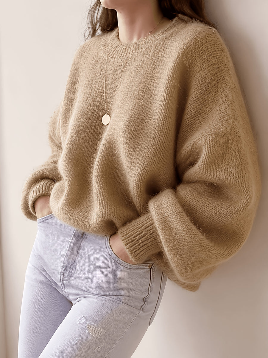 High-quality Sweater with a Soft Texture, Offering Comfortable and Loose-fitting Wear. The Elegant Design Is Suitable for Autumn and Winter Seasons, Especially for Warm Weather. Elegant Party Women's Wear, Festive Attire for Women, and Casual - Khaki