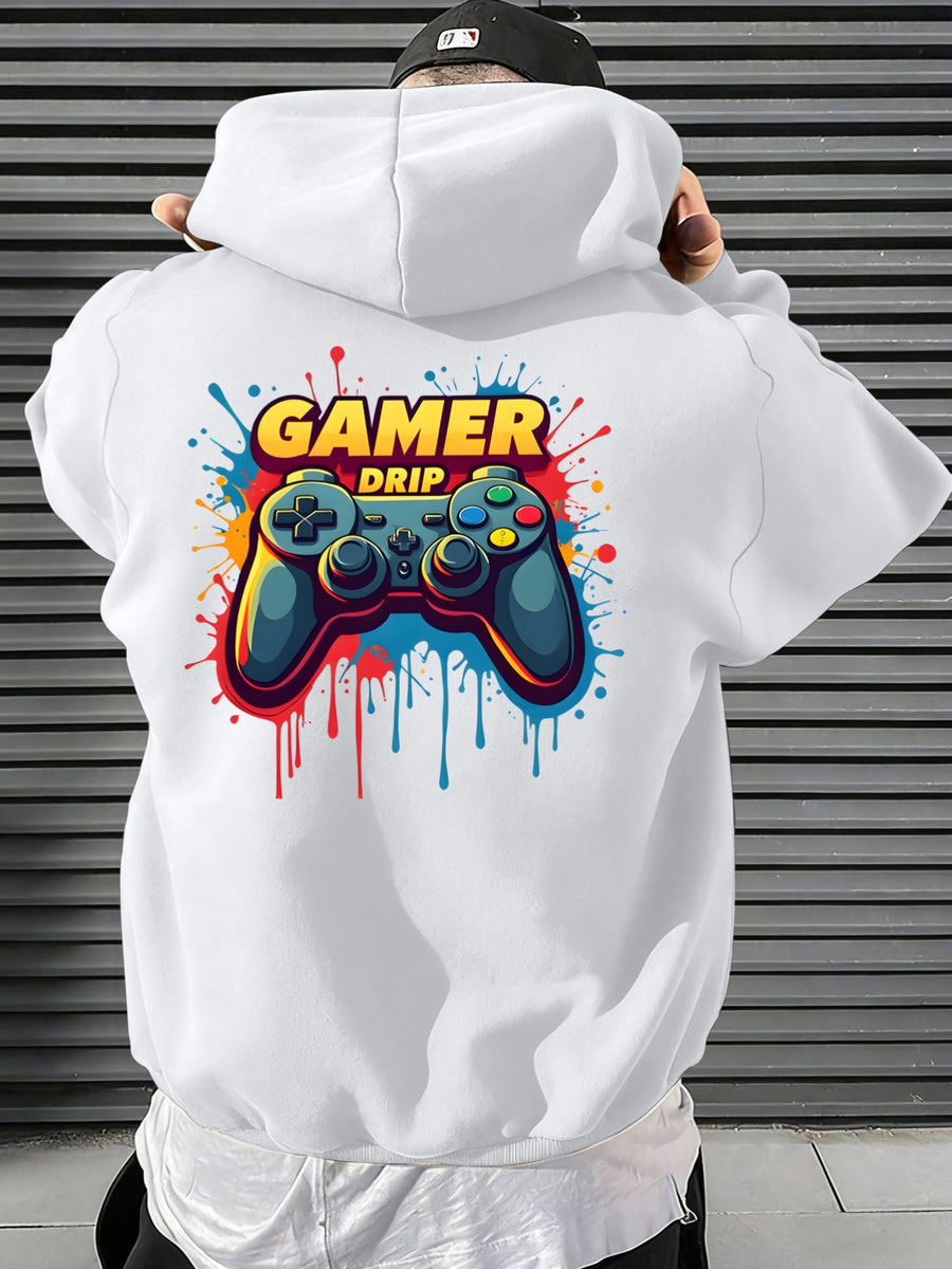 [Christmas Big ] Autumn Winter Men'S Warm Comfortable Hoodie, Y2K Graffiti Trendy Sweatshirt, Classic Practical Kangaroo Pockets, Retro Hip-Hop Street Style Men'S Casual Top, High Comfort Warm Fabric - White