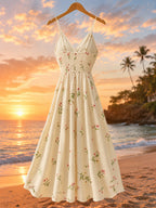 Women's Floral Print Pleated Fashion Date Party Spaghetti Suspender Dress - Multicolor
