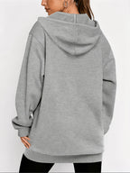 Women's Star Pattern Print Hoodie, Fashionable Zip-Up Hooded Sweatshirt for Women - Grey